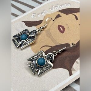 Silver and blue bird earrings s925